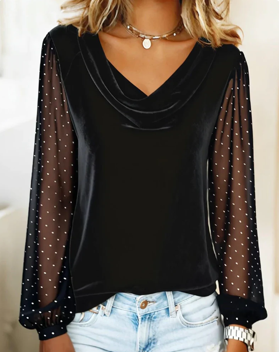 Finja Shasa I Elegante blusa de cuello drapeado