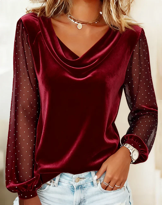 Finja Shasa I Elegante blusa de cuello drapeado